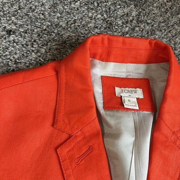J Crew Womens Size 8 Orange Linen Schoolboy Blazer Lined Two Buttons READ - Picture 2 of 6